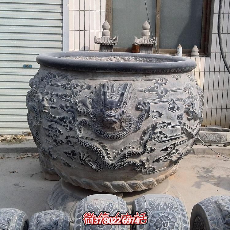 石雕仿古舊圓形裝飾缸，精美外觀，多功能應用