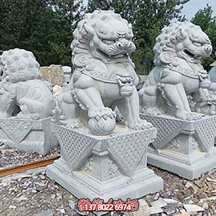 精致古典，青石浮雕石獅子擺件