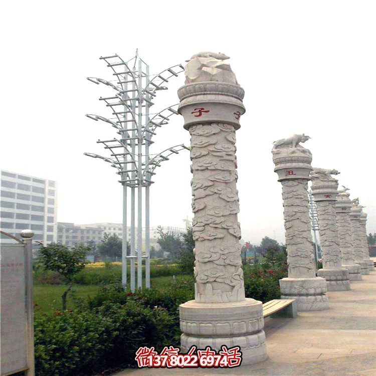 古代生肖石雕龍柱為公園擺放的藝術裝飾品 古代生肖石雕龍柱為公園擺放的藝術裝飾品