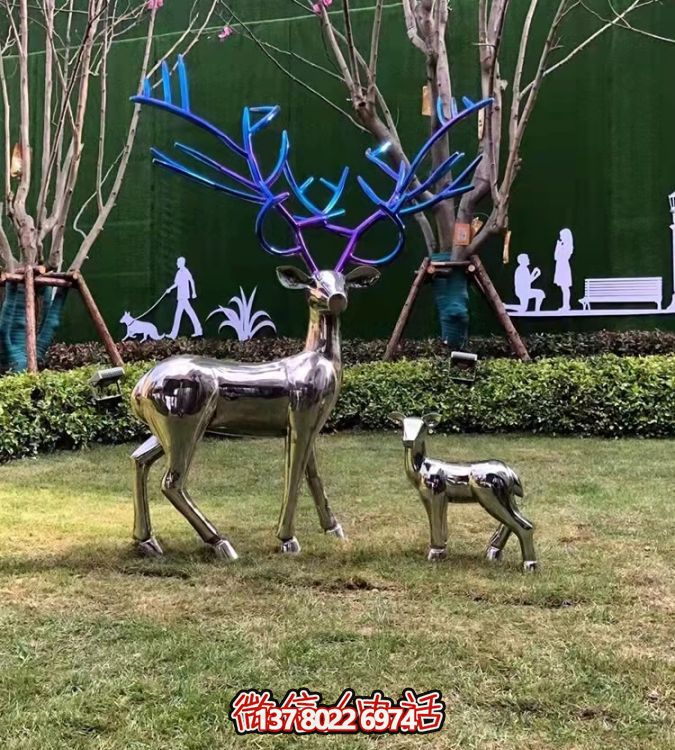 現(xiàn)代簡約不銹鋼梅花鹿擺件，點綴您的庭院園林景觀