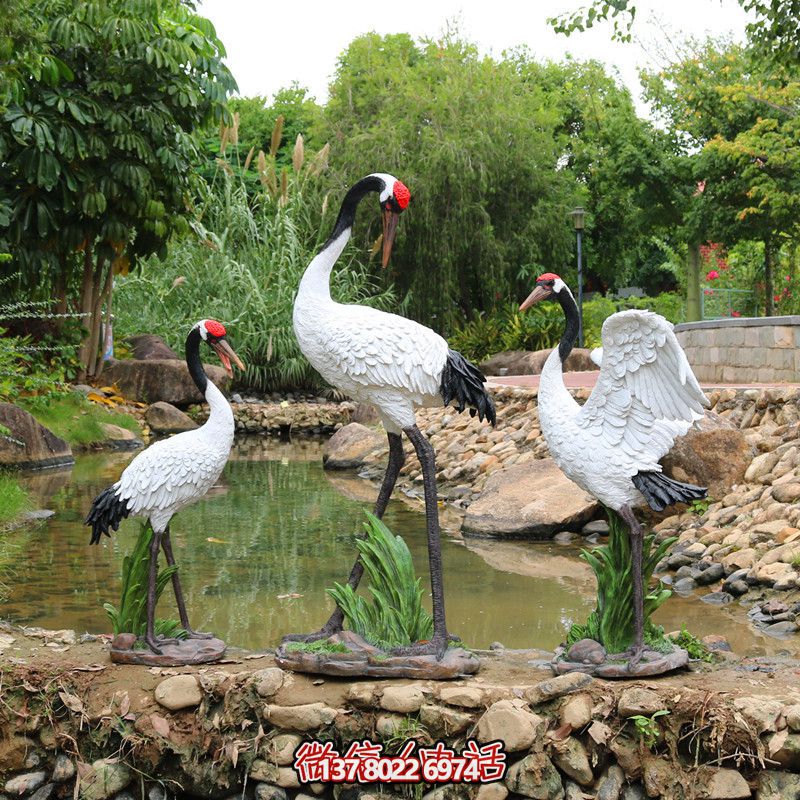 仿真動物玻璃鋼雕塑裝飾池塘邊上丹頂鶴 仿真動物玻璃鋼雕塑裝飾池塘邊上丹頂鶴