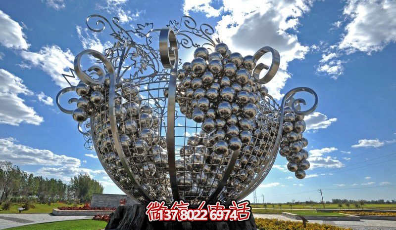 城市風格不銹鋼大型鏤空果盤葡萄雕塑 城市風格不銹鋼大型鏤空果盤葡萄雕塑