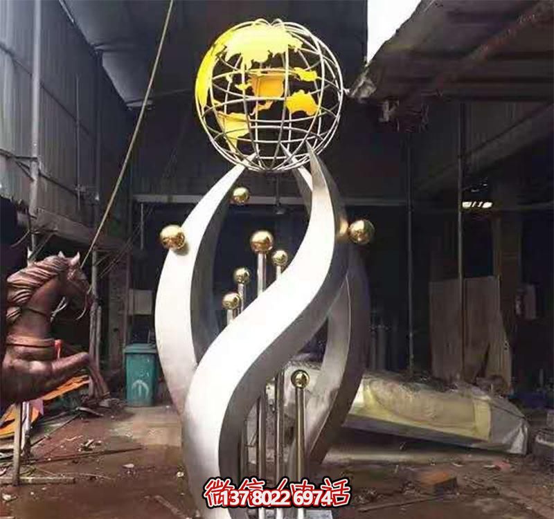不銹鋼室內創意抽象向上地球儀雕塑 不銹鋼室內創意抽象向上地球儀雕塑