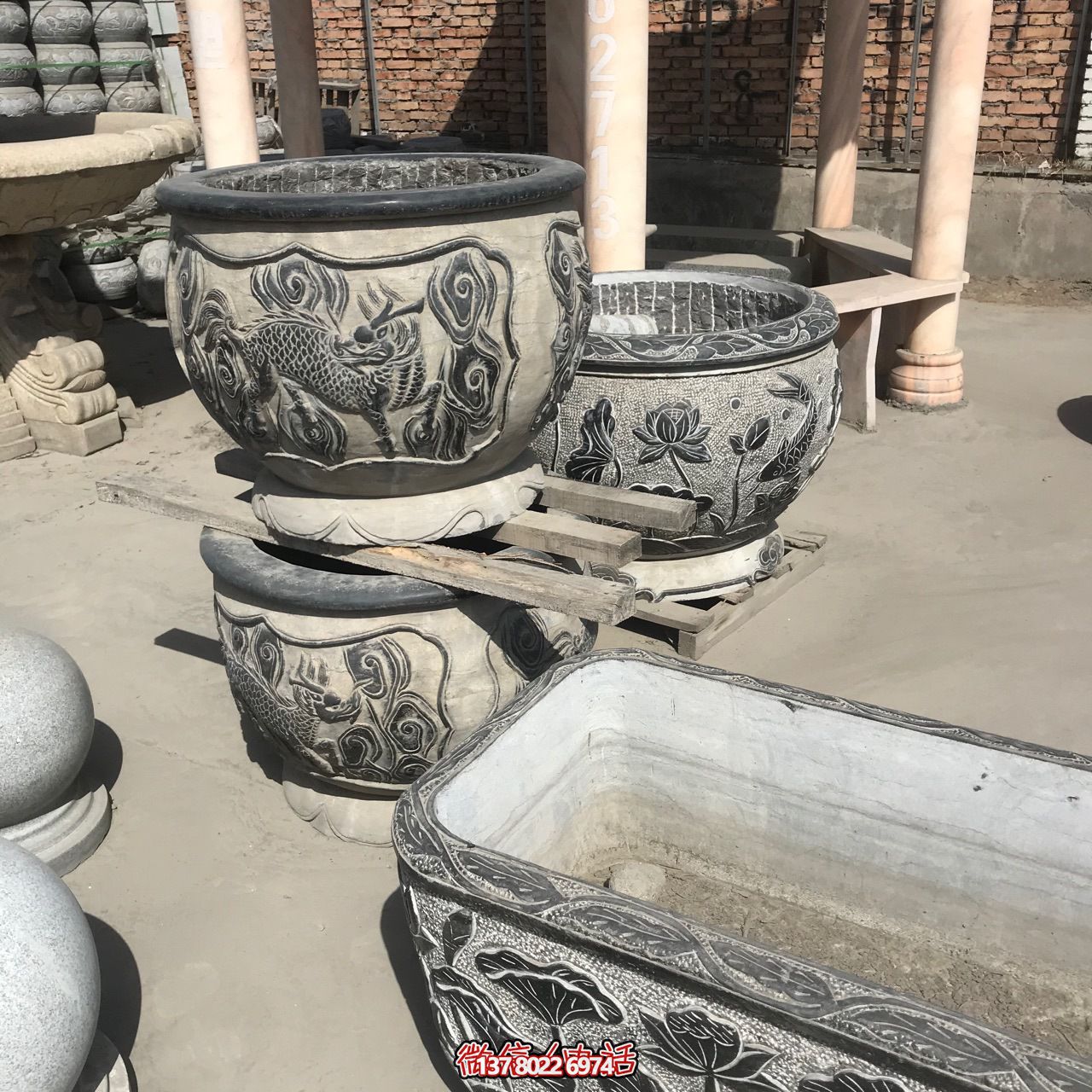 古典庭院風格仿古青石花盆 古典庭院風格仿古青石花盆