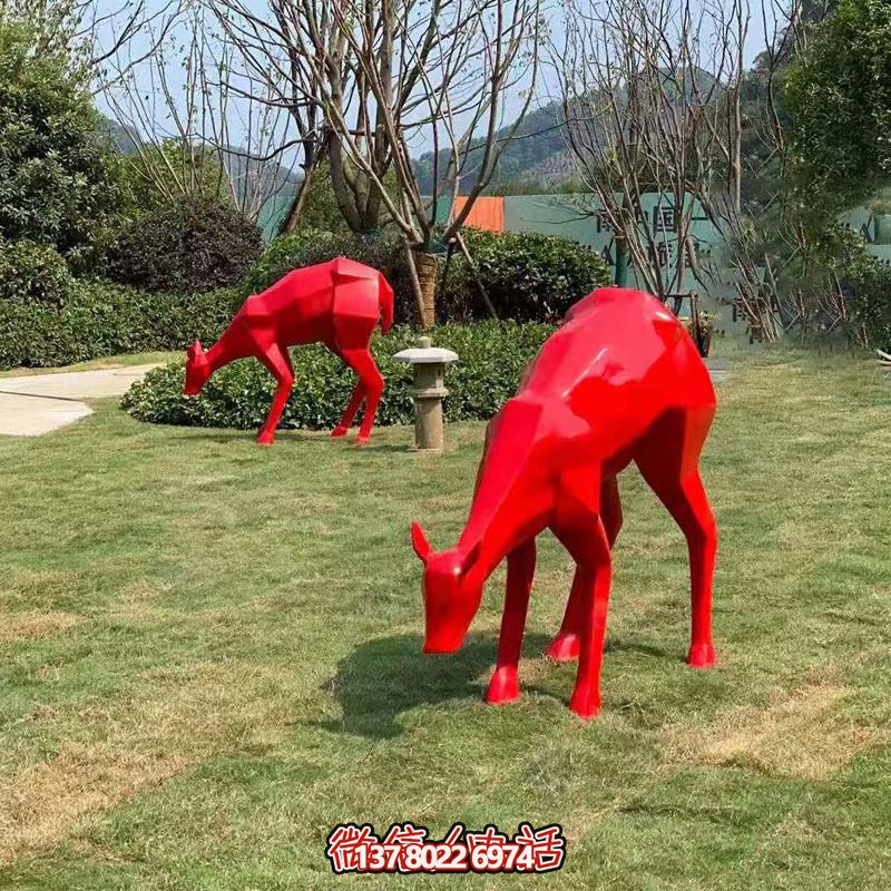 玻璃鋼梅花鹿雕塑裝飾品，紅色景觀裝飾