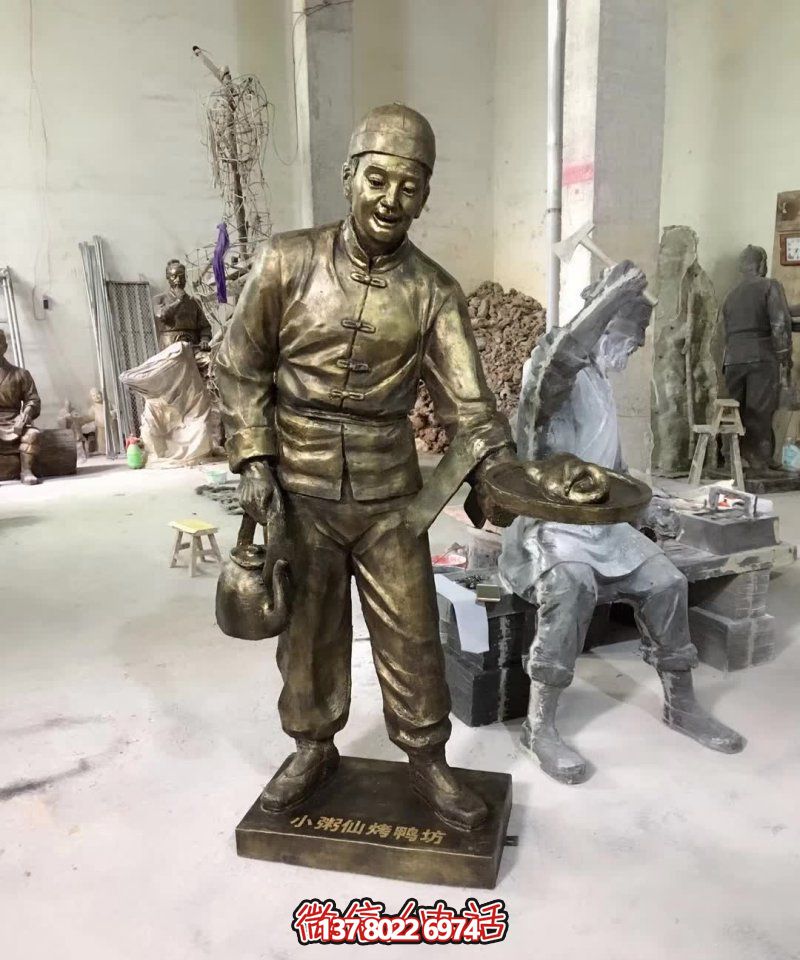 玻璃鋼小吃鋪，雕塑裝飾，店小二上菜