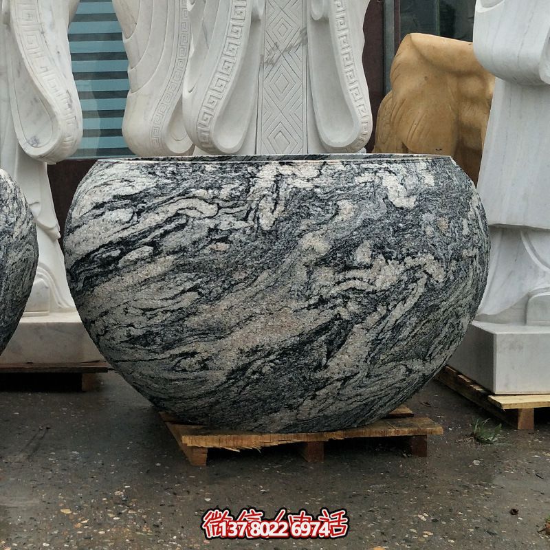 精美大理石石雕魚缸，點綴庭院雕塑