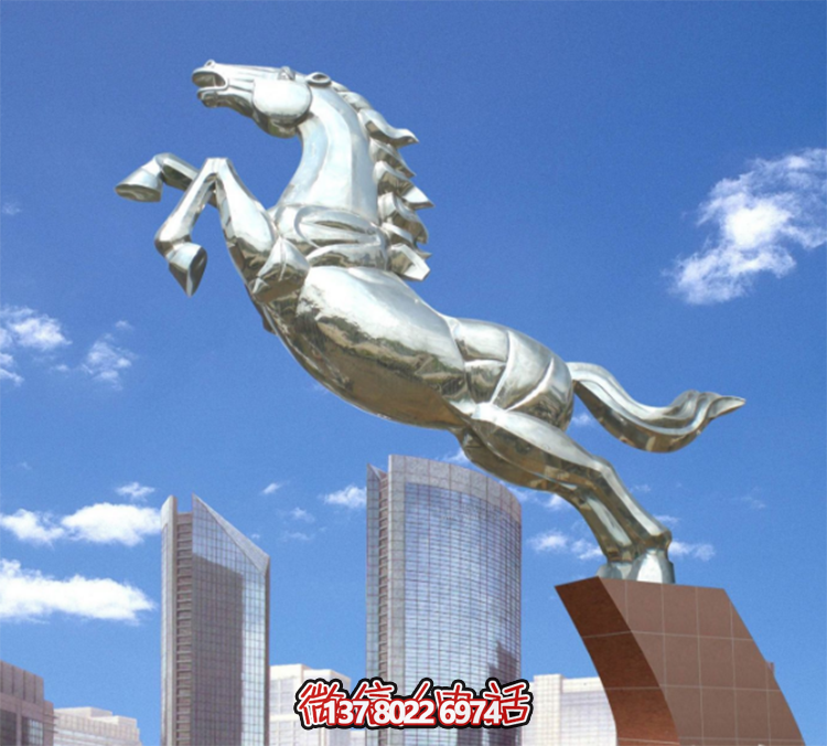 不銹鋼馬兒雕塑，鏡面騰空的馬兒雕塑，企業精神標識標志