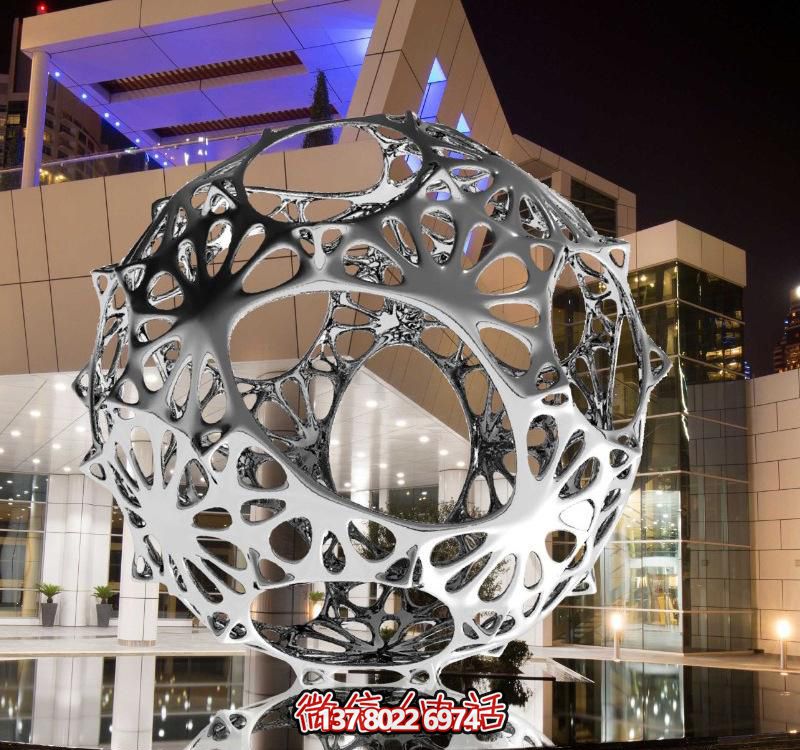 酒店大廈創意抽象不銹鋼鏤空球雕塑 酒店大廈創意抽象不銹鋼鏤空球雕塑